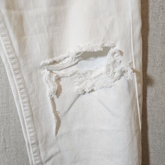 ZARA Womens Size 4 Jeans High Rise Straight Leg Holey Distressed Hem White - Picture 5 of 8